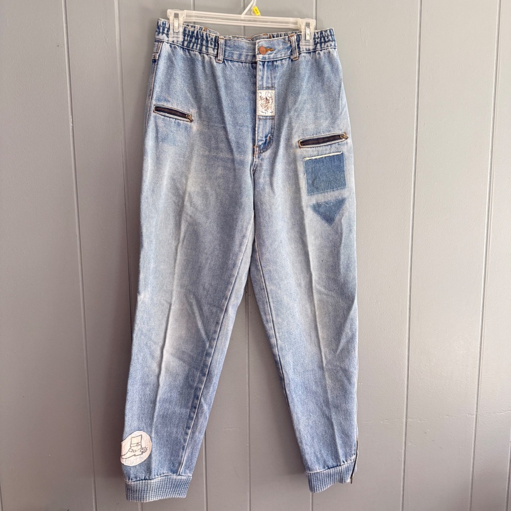 Vintage 80s Sweats Bi Chego Acid Wash Patchwork Tapered Jeans Ankle Zip Size 11